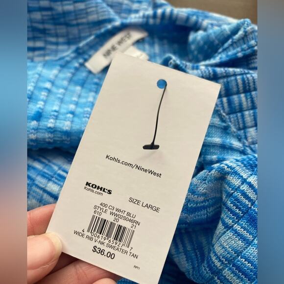 Nine West NWT Women's L Boho Beach Ribbed Knit V Front Back Tank Top Chic - Picture 7 of 10